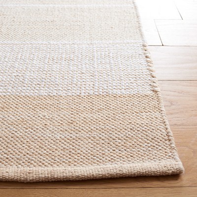 Ivory and Gold Striped Kilim 3' x 5' Wool Cotton Rug