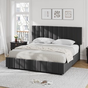 Bed Frame with 4 Storage Drawers, Linen Upholstered Platform Bed Frame - 1 of 4