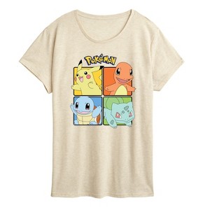 Women's - Pokémon - Pikachu Charmander Bulbasaur Squirtle Square Short Sleeve Graphic T-Shirt - 1 of 4