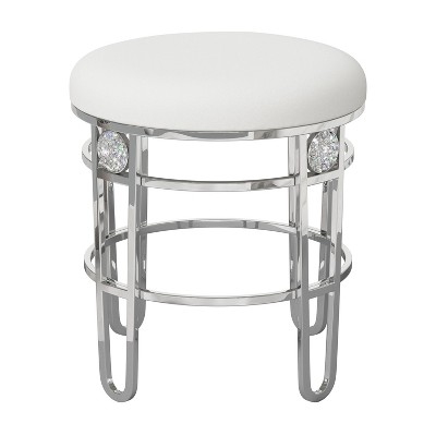 Dessa 18" White Faux Leather and Chrome Vanity Stool