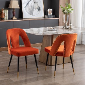 QingMoon Velvet Dining Chairs Set of 2, Mid-Hollow Back Kitchen Chairs, Modern Accent Chair with Nailheads and Metal Legs for Dining Room - 1 of 4