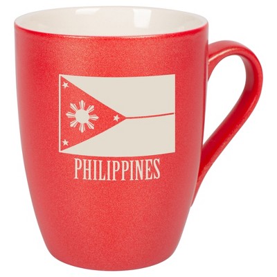 Elanze Designs Philippines Flag 10 Ounce Ceramic Laser-Etched Engraved Drinkware Mug, Metallic Crimson Red