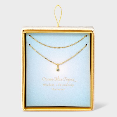 14K Gold Dipped Genuine Stone Pendant Necklace - A New Day™