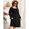 YesFashion Women's Plus Size Ruffle Long Sleeve Dress Square Neck High Waist Smocked Tunic Maxi Dress A Line Dress - 3 of 4