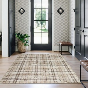 Modern Plaid Living Room Area Rug, Machine Washable Floor Carpet, Non-Slip Checkered Soft Rug, Low-Pile Non-Shedding Accent Rug, Indoor Foldable Rug - 1 of 4