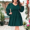 Anna-Kaci Women's Plus Size Tunic V Neck Long Sleeve Smocked Casual Loose Shift Dresses - image 2 of 4