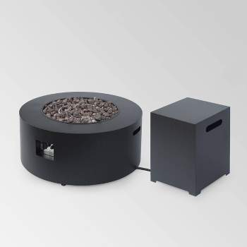 Wellington Round 32" Iron Gas Fire Pit with Tank Holder Dark Gray - Christopher Knight Home