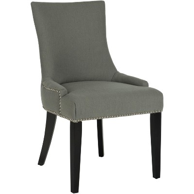 Elegant Sloped-Arm Linen Side Chair in Gray with Birch Wood Legs