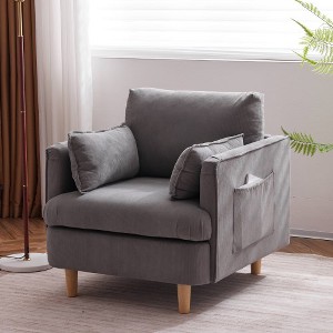 Fabric Decorative Chair Armchair Single Sofa Leisure Club Chair with Solid Wooden Legs and 2 Cushions, 2.85Feet - 1 of 3