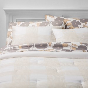 Full 7pc Printed Pattern Bedding Set Tan Check - Room Essentials