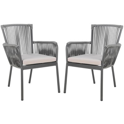 Gray Rope Arm Dining Chair with Cushions, Set of 2