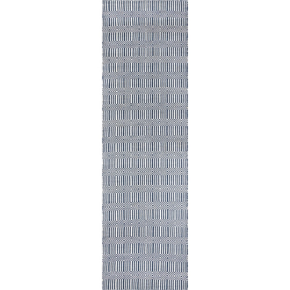 2'3inx8' Runner Newton Holden Hand Woven Recycled Plastic Indoor/Outdoor Navy Rug - Erin Gates by Momeni