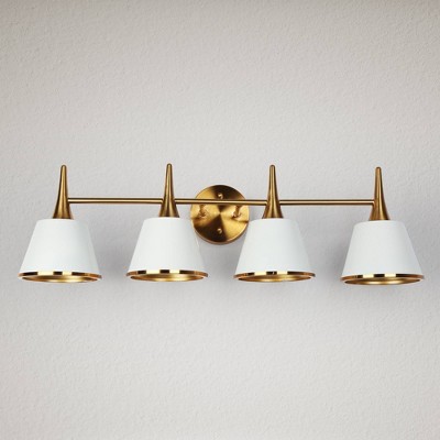 Idaikos 29" Polished Gold and White 4-Light Vanity Light Bar