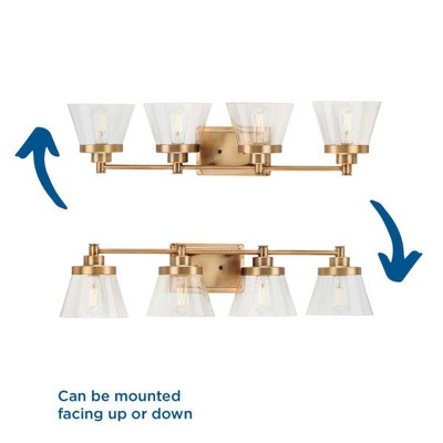 Hinton 4-Light Brass and Glass Bath Vanity Fixture