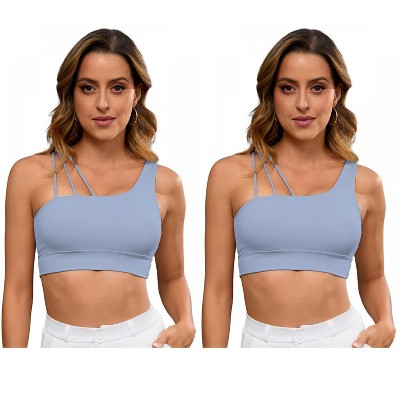 INSPIRE CHIC 2 Pcs Women's Three Spaghetti Thin Straps Asymmetrical Sports Bras
