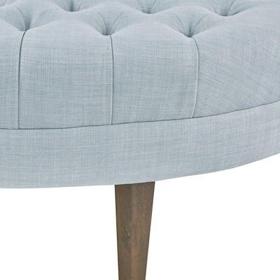 Dusty Blue Tufted Oval Wood Frame Ottoman