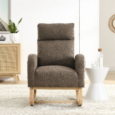 CAVINAS 27.6" Rocking Accent Chair with High Backrest and Side Pockets, Upholstered Lounge Arm Chair for Living Room