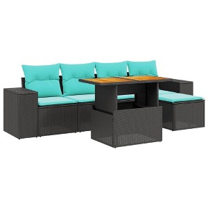 vidaXL Patio Sofa Set with Cushions Outdoor Furniture 6 Piece Poly Rattan - Black without storage - 1 of 4