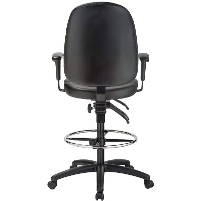 Harwick Adjustable High-Back Black Leather Drafting Chair with Metal Base