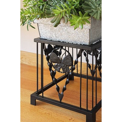 16" Black Wrought Iron Butterfly Plant Stand