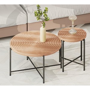 KIGFTSOD 2-Piece Coffee and End Table Set, Waterproof MDF with PVC Cover, Distressed Cylindrical Design, Black Metal Legs, Classic Rustic Charm - 1 of 4