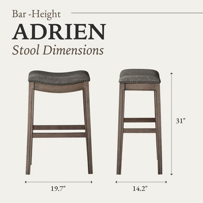 Adrien 31" Reclaimed Oak and Vegan Leather Saddle Barstools, Set of 4