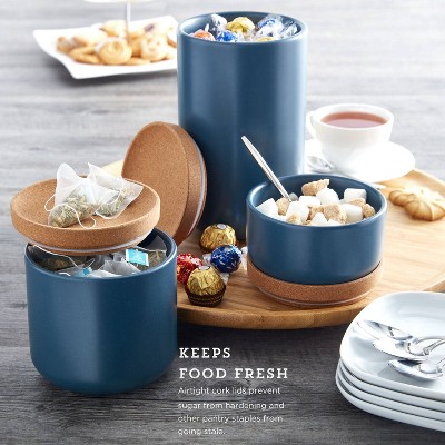 Kamenstein 3pc Canister Set Teal: Ceramic Kitchen Storage & Organization, Cork Lid, Lifetime Warranty — фото 4