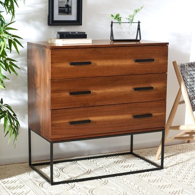 Marquise Brown Mahogany 3-Drawer Chest with Black Metal Frame