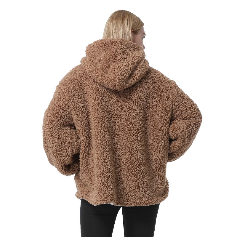 Tirrinia Teddy Bear Hooded Jacket Pullover for Women, Super Soft Cozy Fleece Reversible Casual Winter Blanket Jackets Hoodie Brown Cropped, 2 of 8