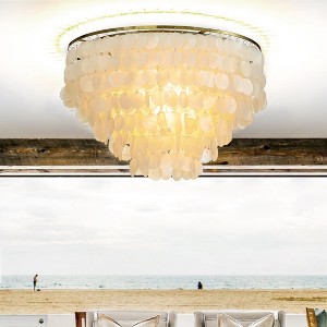 ALOADECOR Unique/Statement Coastal Natural Capiz Shell Round Tiered Chandelier - 1 of 4