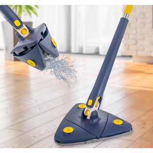 5 Star Super Deals 360 Self Wringing Floor Cleaning Mop Microfiber Twisting Self Cleaning & Drying Head Triangle Rotating Flat Mop w/ Hanging Handle - 1 of 4