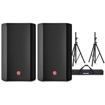 Harbinger VARI V1112 12" Powered Speakers Pair With Speaker Stands