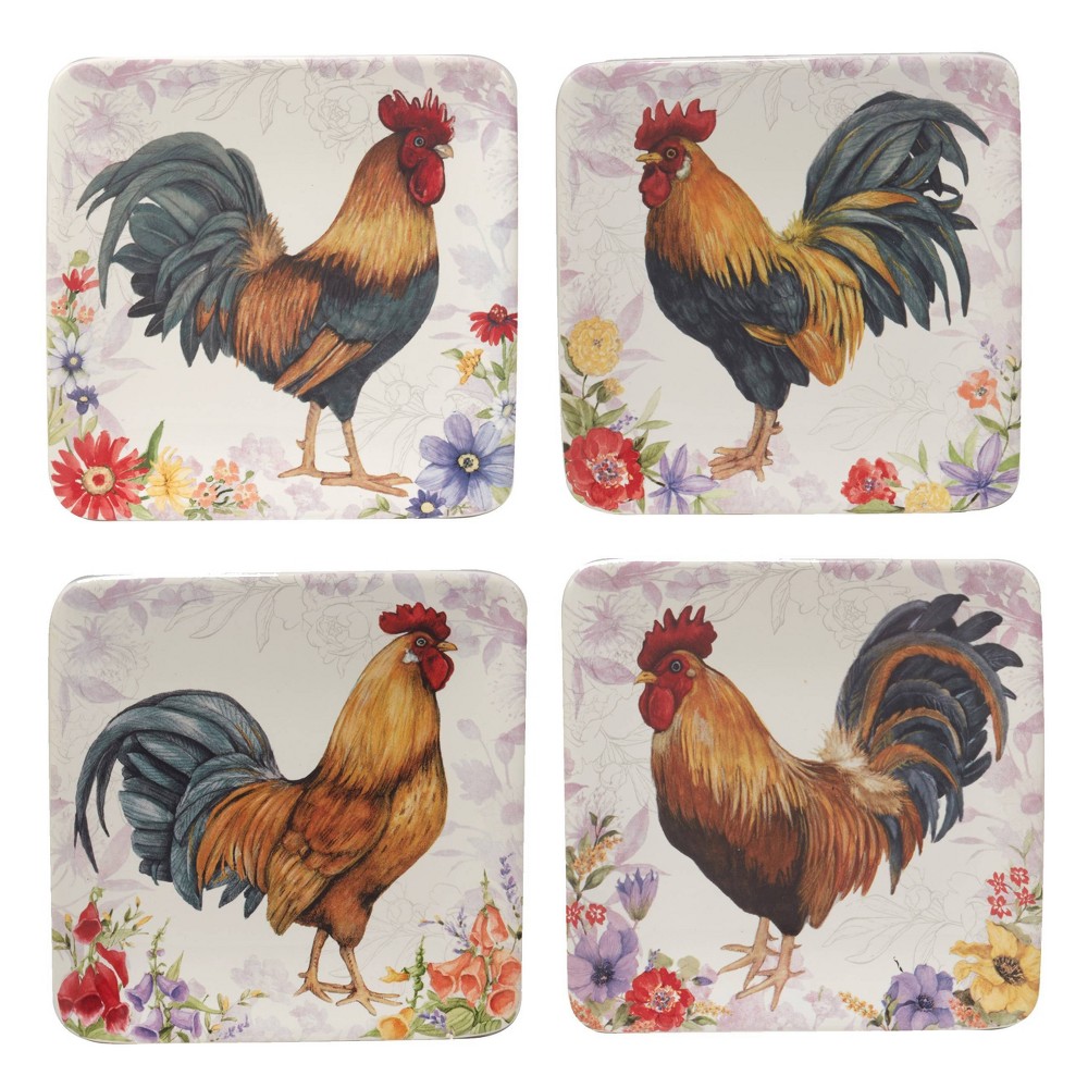 Photos - Other kitchen utensils Certified International Set of 4 Floral Rooster Assorted Canape/Dining Plates - Certified Internat 