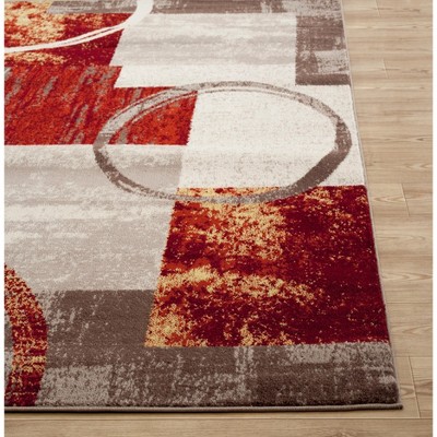 Rectangular Rust and Ivory Abstract Synthetic Area Rug