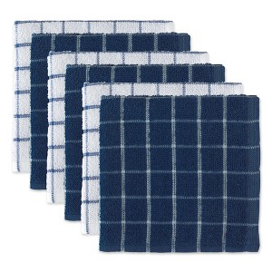 Design Imports  Windowpane Terry Dishcloth Set 6 Piece, 12X12", Nautical Blue - 1 of 4
