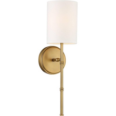 Regency Hill Modern Wall Lamp Brass Hardwired 19 1/4" High Fixture White Fabric Shade for Bedroom Reading Living Room Hallway