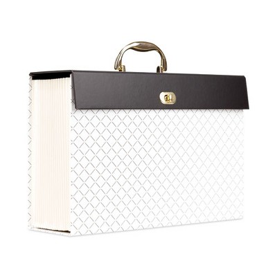 White and Black Diamond Pattern Expanding File Box with Gold Accents