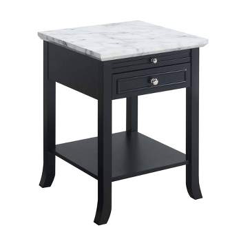 American Heritage Logan End Table with Drawer/Slide White Faux Marble/Black - Breighton Home