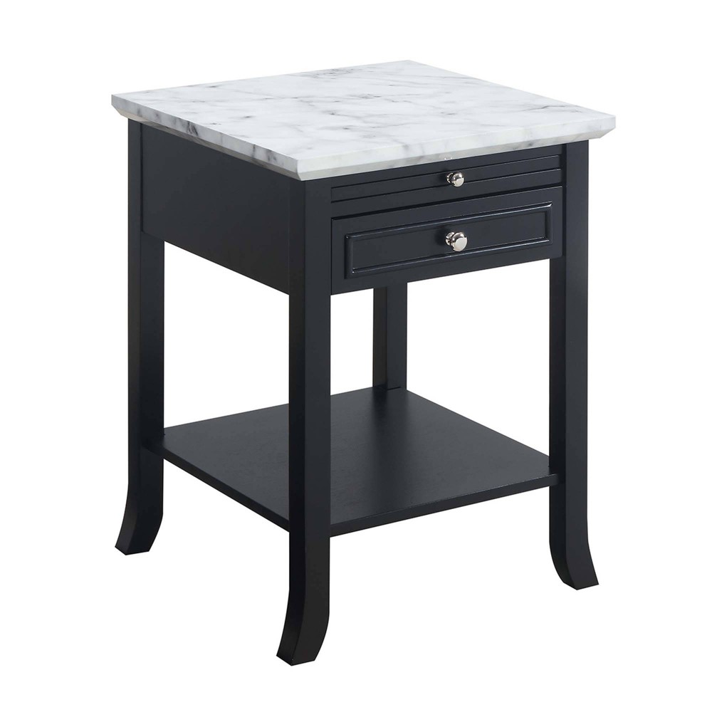 American Heritage Logan End Table with Drawer/Slide White Faux Marble/Black - Breighton Home -  80224640