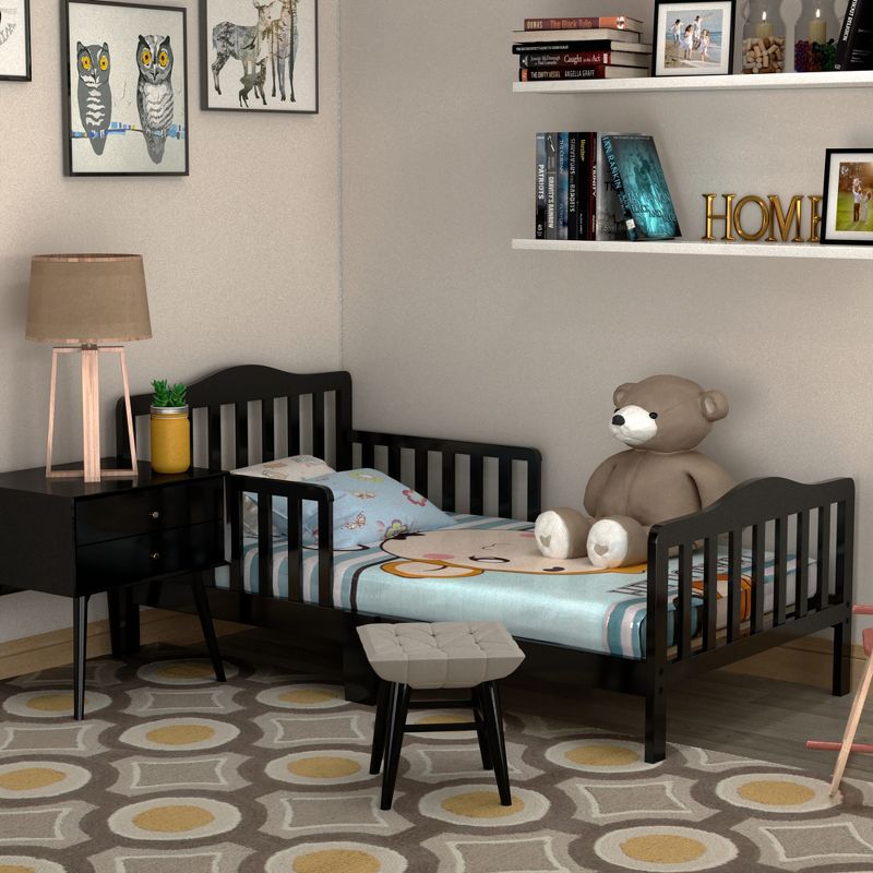 Costway Kids Toddler Wood Bed Bedroom Furniture w/ Guardrails Black/Brown/Grey/White, 2 of 11