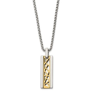 Chisel Stainless Steel Yellow IP-plated Center Rectangle Pendant on a 16" Box Chain Necklace - 1 of 2