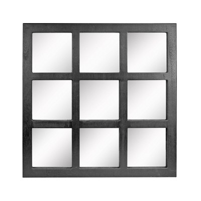 23.5" x 23.5" Rustic 9-Panel Window pane Decorative Wall Mirror Black - Stonebriar Collection