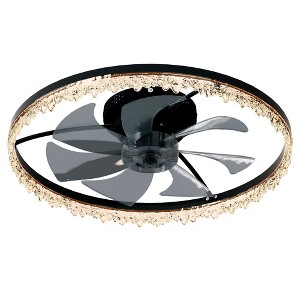 DAKAFUL 16" Smart Silent Flush Mount Ceiling Fan With Light – Invisible Blades, Remote & Timer - Black - 1 of 4