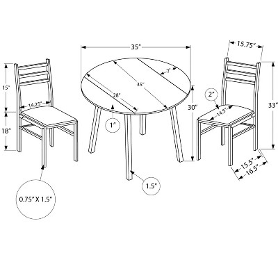 35" Gray Laminate Drop Leaf Dining Table Set with Black Metal Chairs