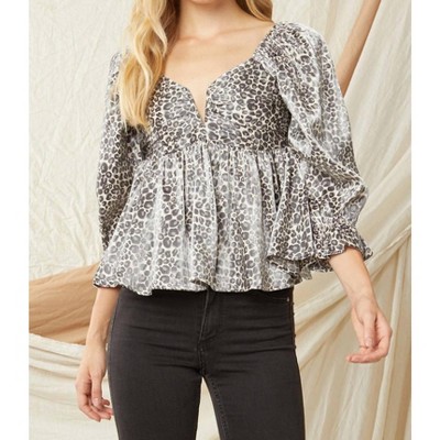 Women's Leopard Iridescent Babydoll Top - entro