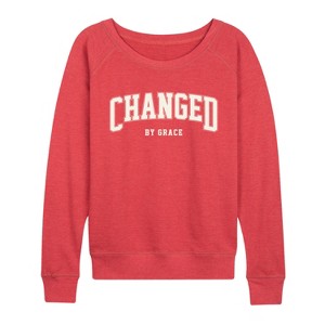 Women's - Instant Message - Changed By Grace Collegiate Lightweight French Terry Wide Neck Long Sleeve Graphic Shirt - 1 of 4