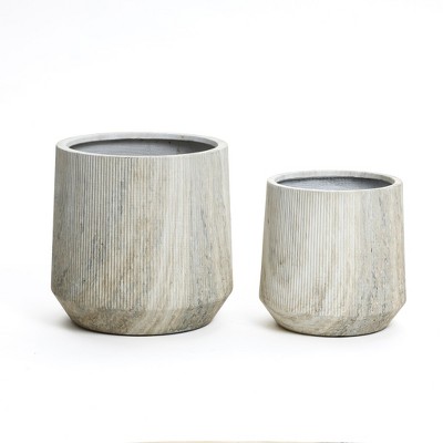 LuxenHome Set of 2 Concrete Round Tapered Planter Large Outdoor Indoor Plant Pot Modern Marble Finish Planter Garden Pot 14.5" & 11.5" Gray