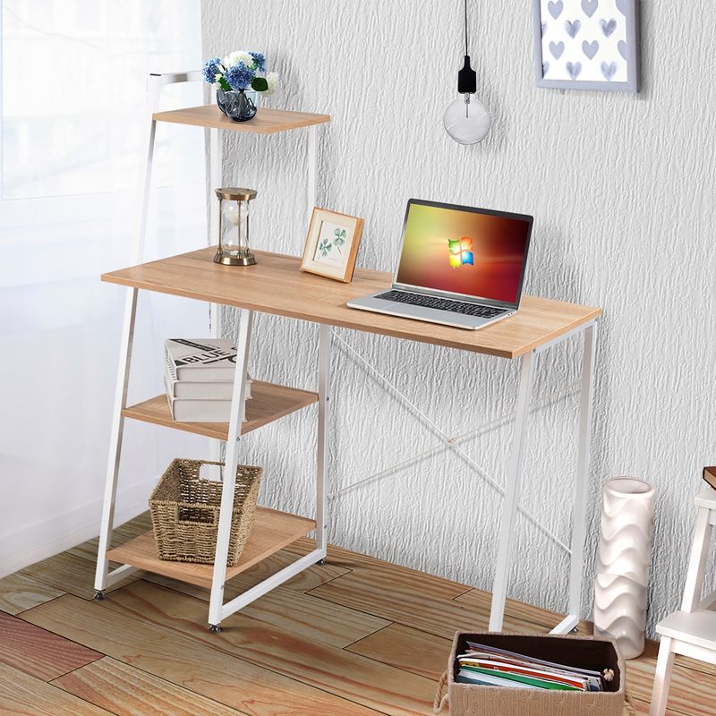 Costway Computer Desk with Shelves  Workstation with Bookshelf Natural, 2 of 13