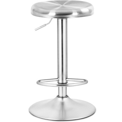 Costway Brushed Stainless Steel Swivel Bar Stool Seat Adjustable Height Round Top Silver Backless