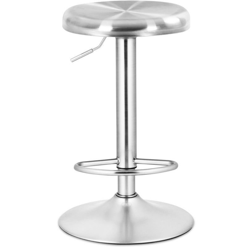 Costway Brushed Stainless Steel Swivel Bar Stool Seat Adjustable Height Round Top Silver Backless, 1 of 10